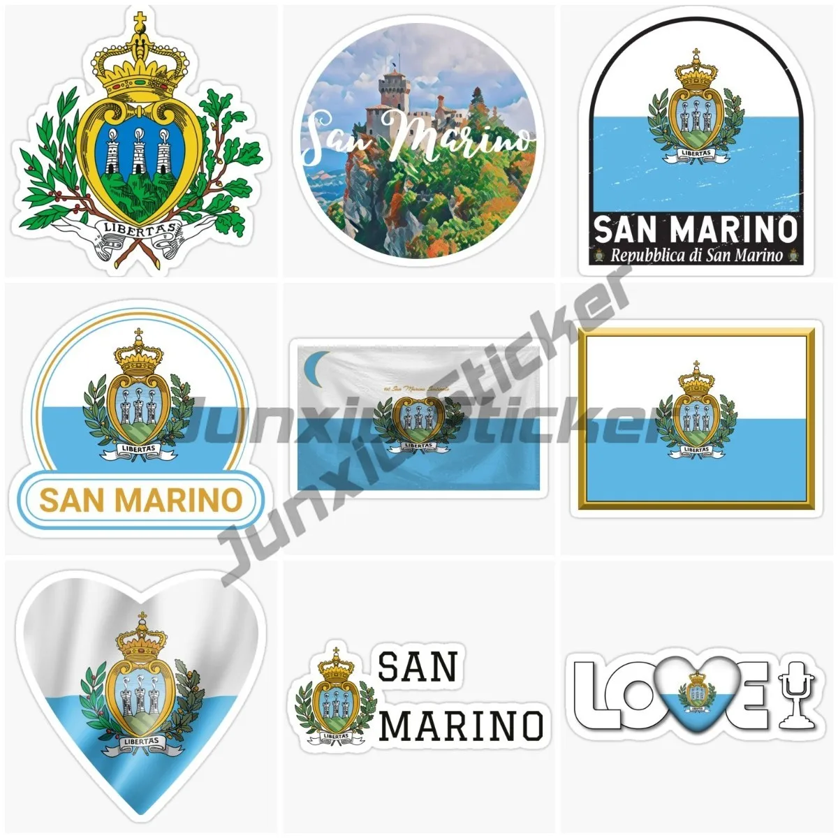 

San Marino Flag and Emblem Vinyl Self-adhesive Car Sticker Suitable for Any Smooth Surface Car Decoration Accessory Decal