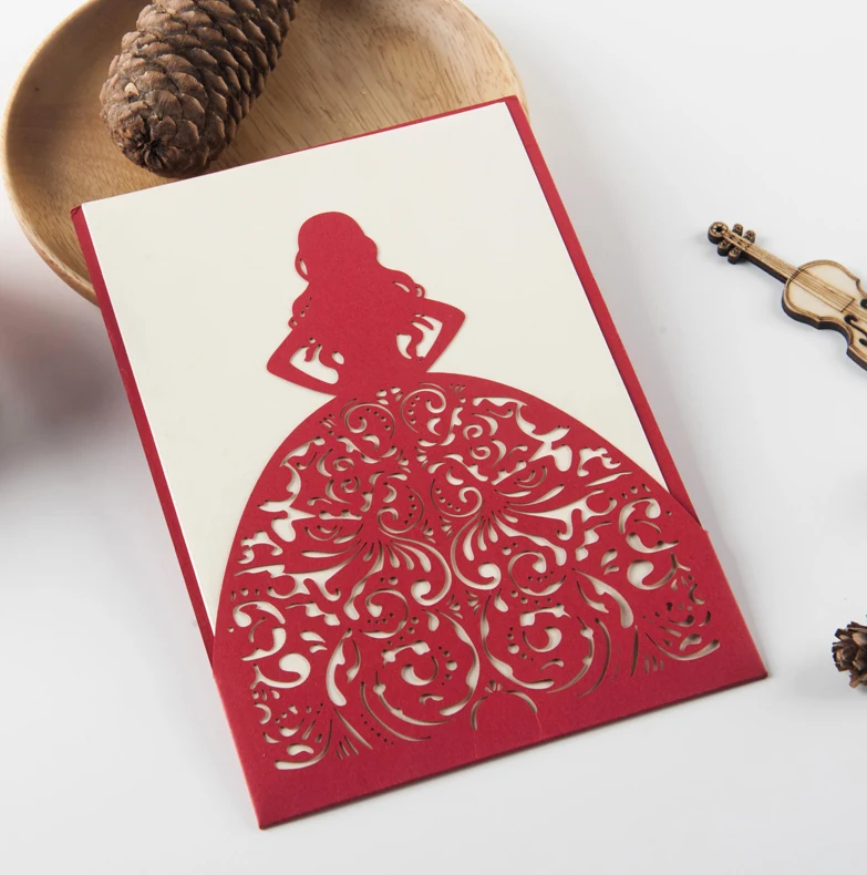 Red Dress Wedding Card Invitation Best Selling laser Cut Wedding Cards