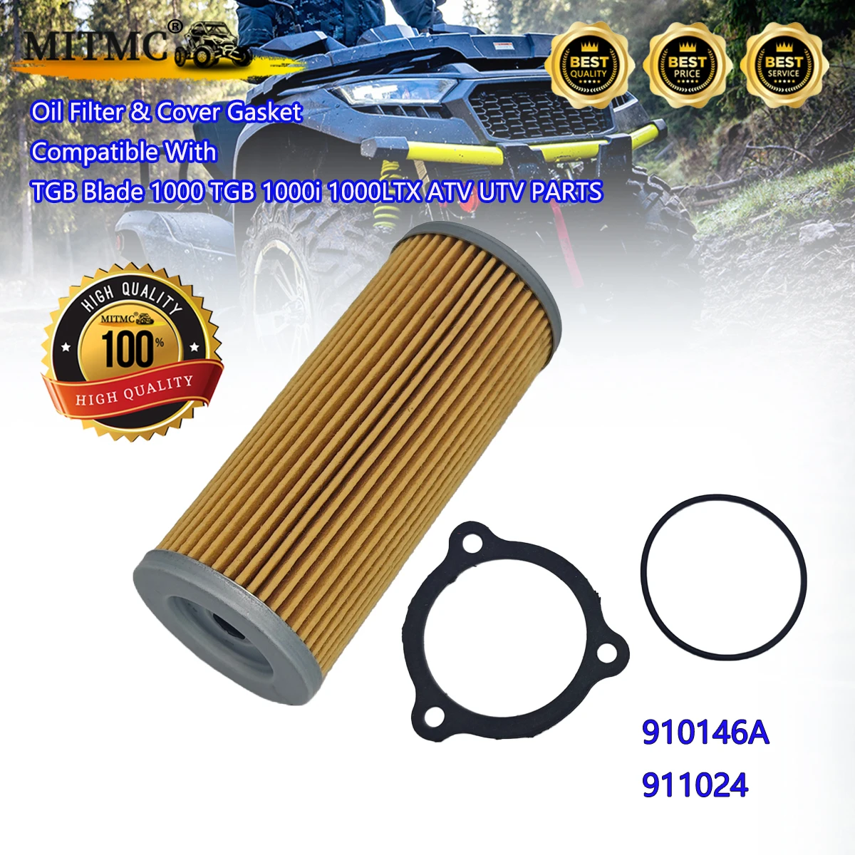 MITMC Oil Filter & Cover Gasket Compatible With TGB Blade 1000 TGB 1000i 1000LTX ATV UTV PARTS 910146A 911024
