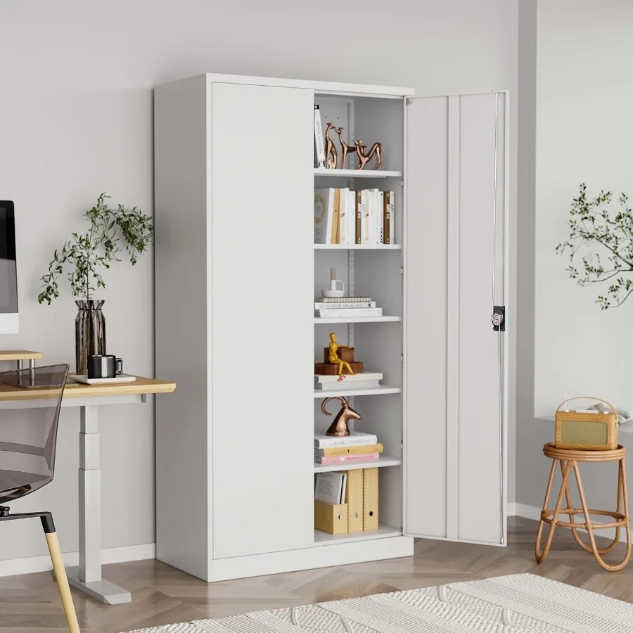 خزائن تخزين جراج معدنية مع قفل 72 خزانة أدوات طويلة مع بابين و5 أرفف قابلة للتعديل قفل خزائن المرآب وL #1