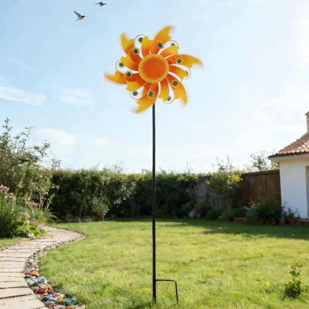 Outdoor Garden Metal Sunflower Windmill Rotating Wind Spinner Yard Lawn Ornament Pastoral Style Decorative Stake