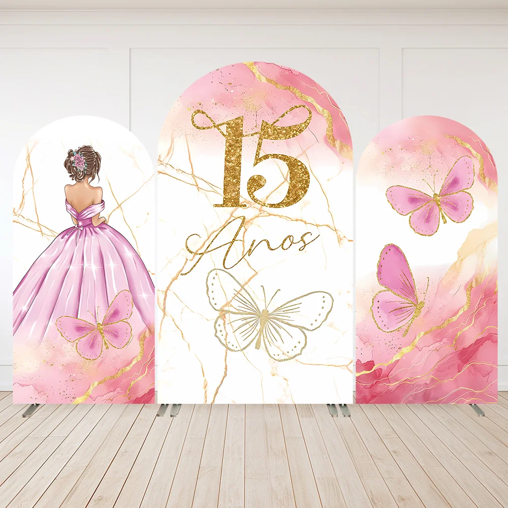 

Quinceanera Dress Party Arched Wall Banner Custom Pink Sweet 15 16th Birthday Arch Backdrop Cover Party Decoration Supplies