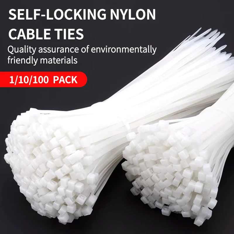 

Pack of 1000/250Pcs White Nylon Cable Self-locking Wire Zip Ties Set Kit 3*100 3*150 4*200 Industrial Supply Fasteners Cable