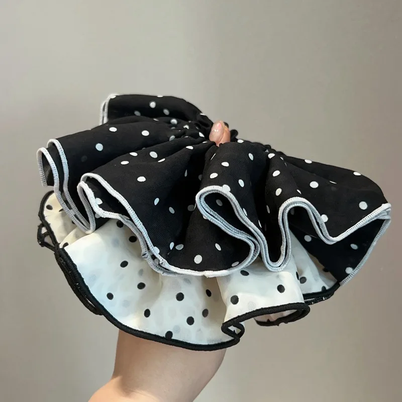 French Vingtage Black White Scrunchies for Hair Dot Girls Large Size Hairties Elastic Hair Rubber Bands Women Hair Accessories