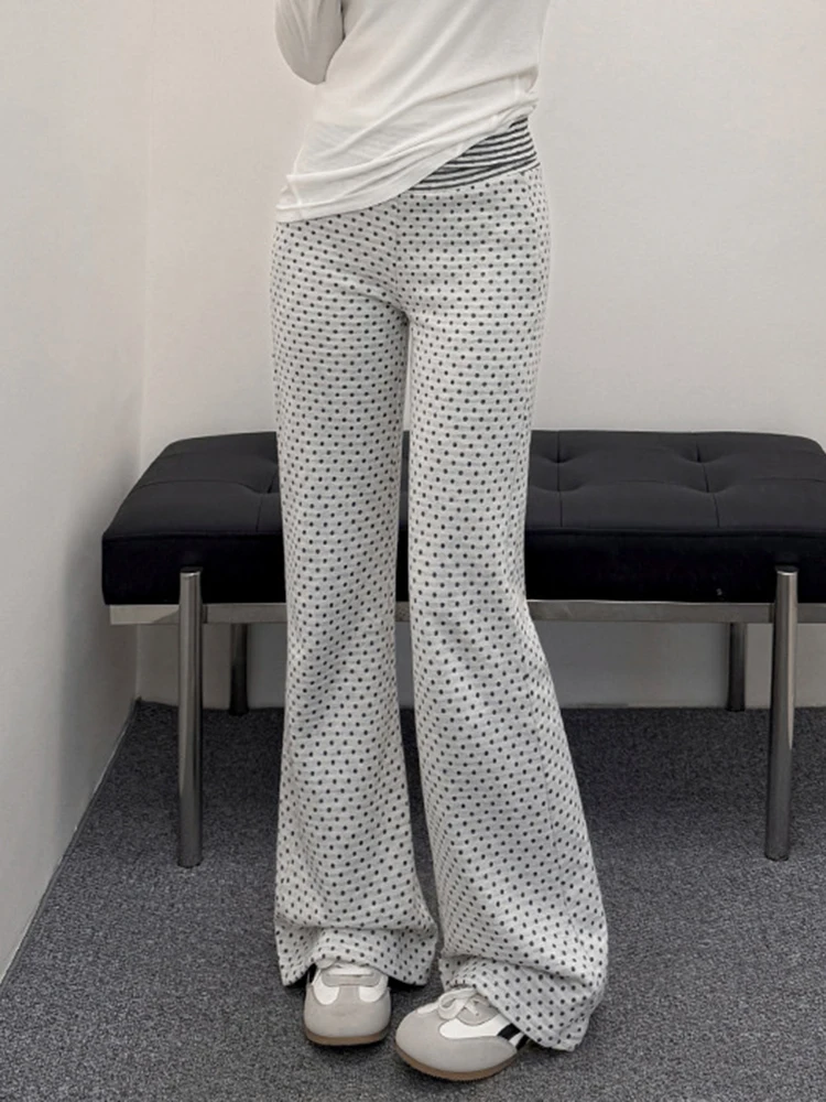 

Women Retro Dot Flare Pant Slim High Waist Sweet Casual Trousers Spring Summer Female Vintage Preppy Style American Ins Pants