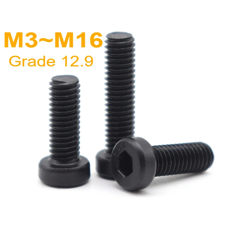 M3 M4 M5 M6 M8 M10 M12 M14 M16 Grade 12.9 Black Carbon Steel Hexagon Hex Socket Low Short Profile Head Screw Bolt