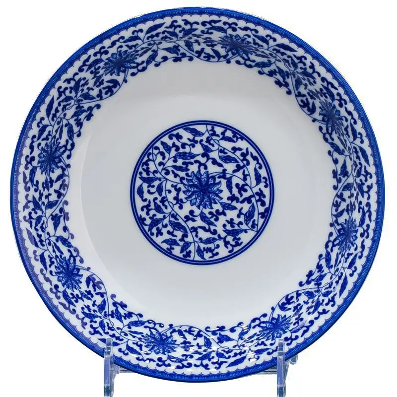 

Высокое белое фарфоровое блюдо, сине-белое фарфоровое блюдо, бытовая керамическая костяная тарелка, утолщенная тарелка для супа