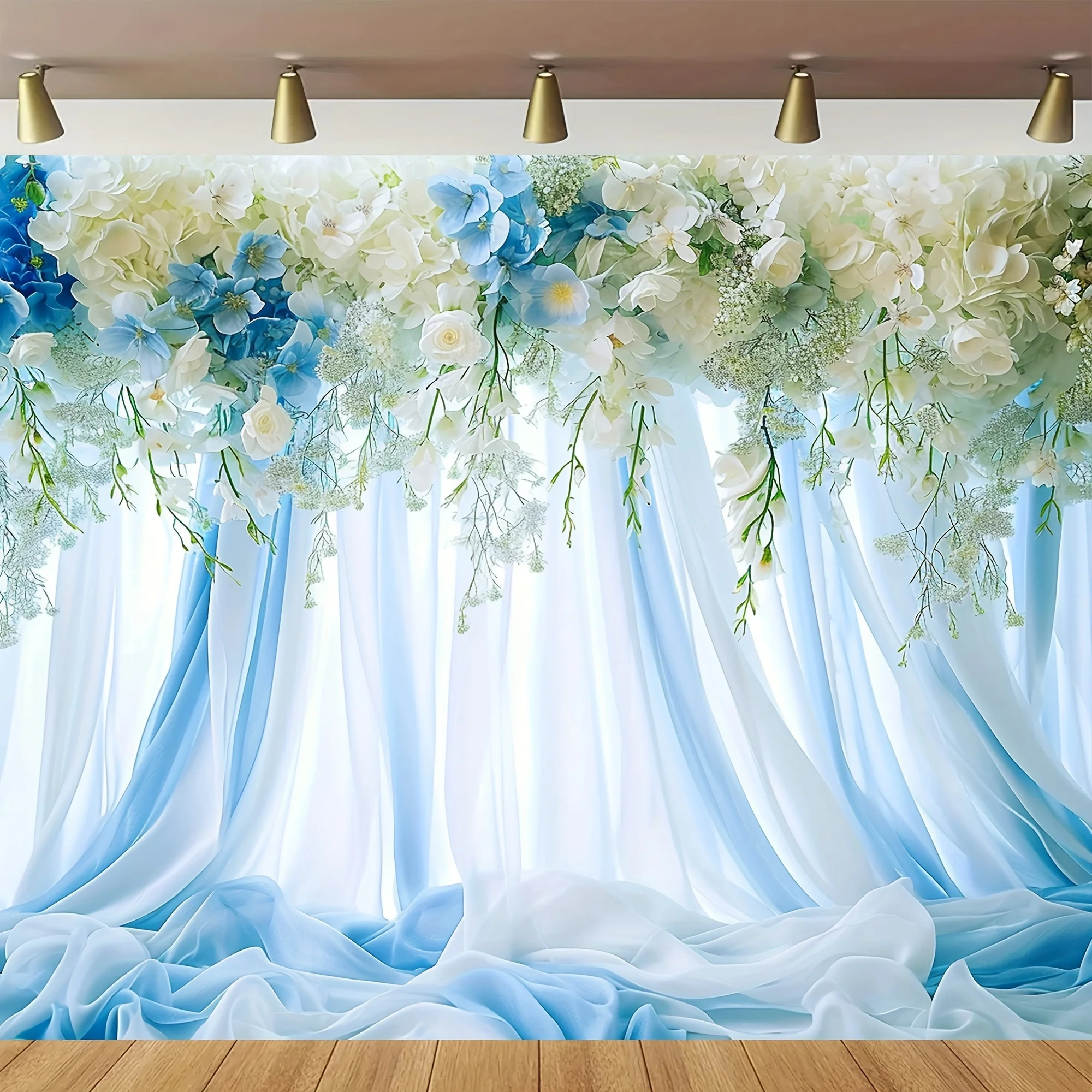 A bouquet of white and blue flowers on a spectacular background style sky blue background suitable for outdoor and home decor