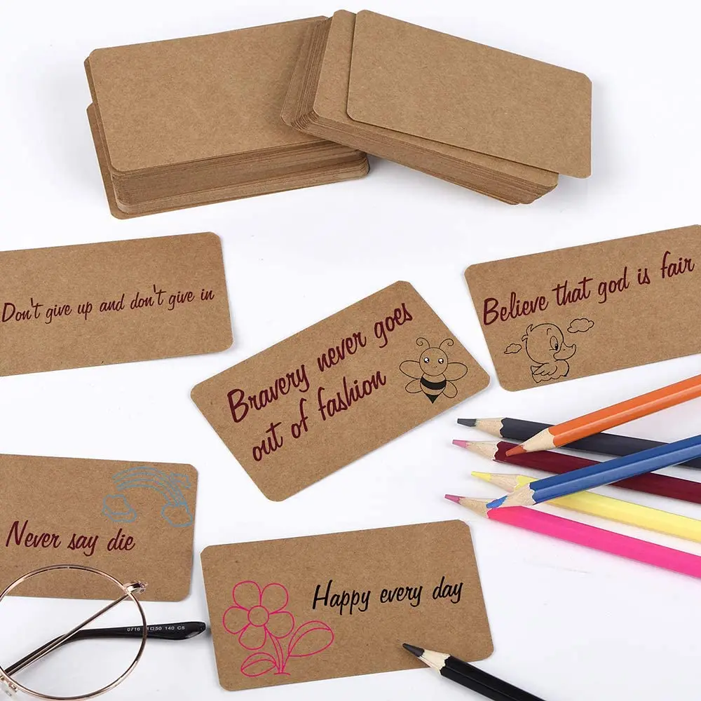 100pcs Kraft Paper Blank Greeting Postcards and Envelopes Rounded Edges Words Message Notes Tags White Black