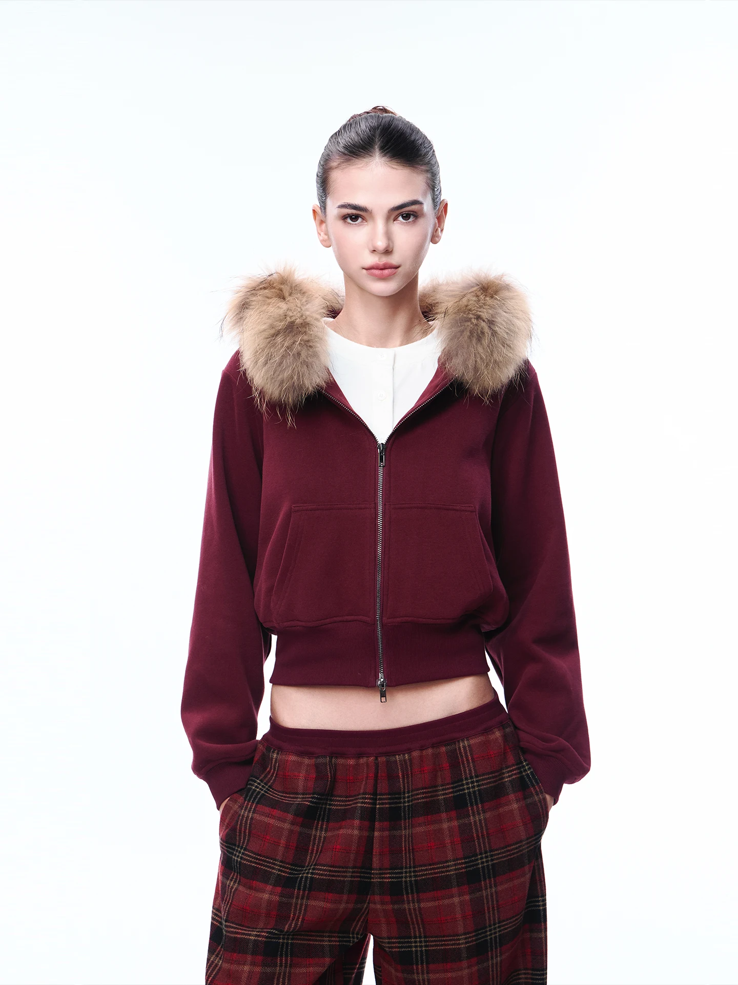 

Куртка JLAUNT с красным меховым воротником для женщин, дизайн ранней весны, американский ретро-стиль, утепленная худи с капюшоном, повседневная хлопковая верхняя одежда