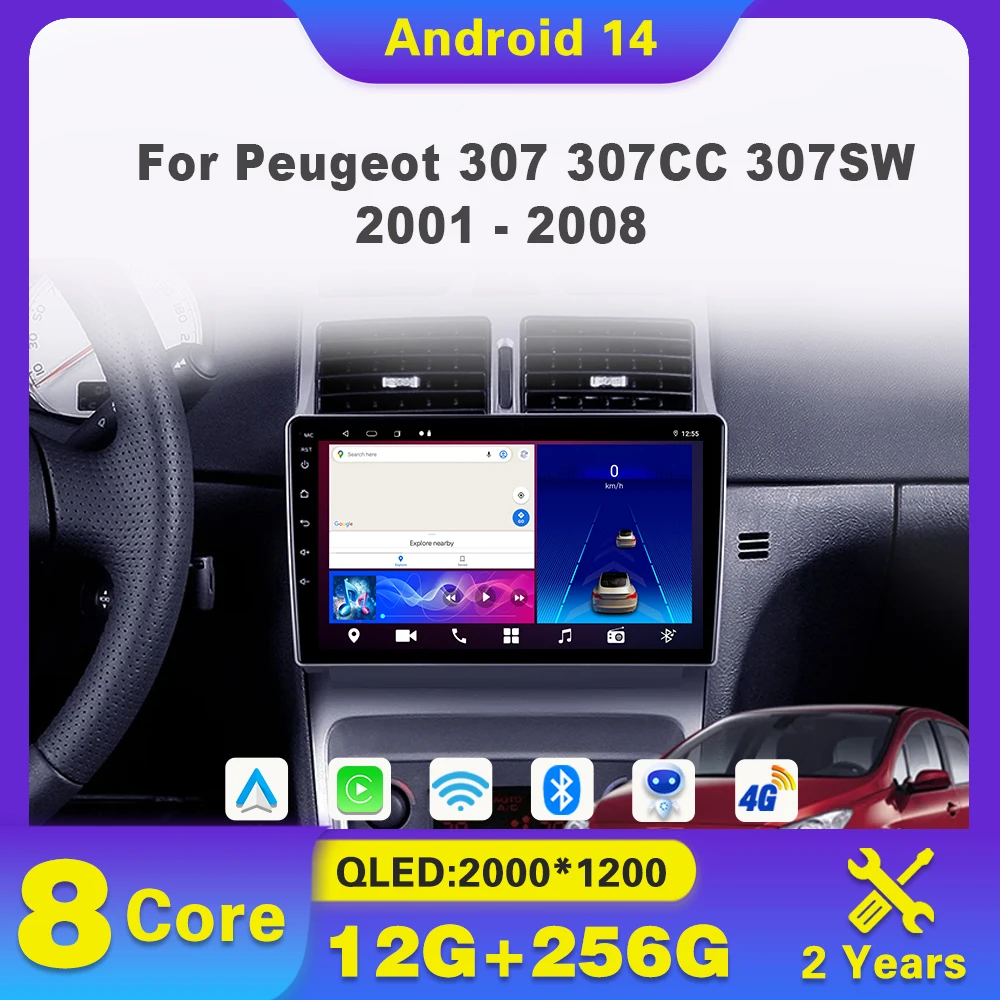 

Android 14 Car Radio For Peugeot 307 307CC 307SW 2001 - 2008 Multimedia Player BT Carplay Navigation GPS Autoradio DVD