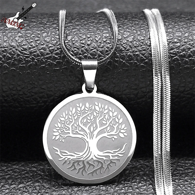 As Above So Below Tree Of Life Pendant Necklace for Men Women Stainless Steel Silver Color Faith Chain Jewelry collar NXHXD573S6