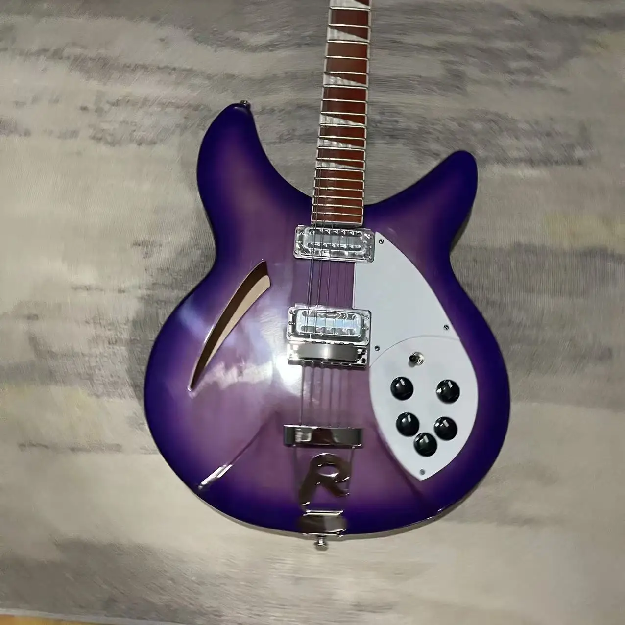 Electric Guitar Half Air Heart 12 Chord Electric Guitar, Purple Body, Factory Genuine Shipping Picture, In Stock, Order and Ship