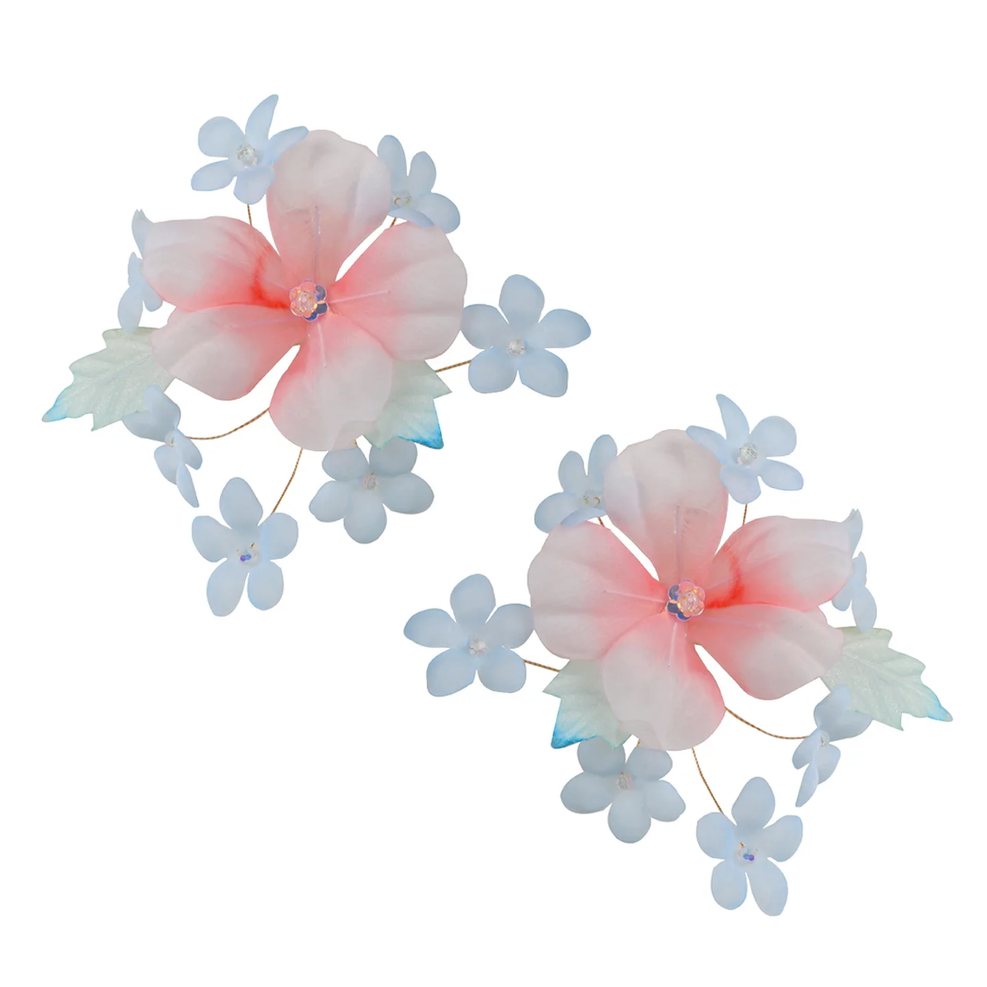 2 Pcs Handmade Chinese Style Gradient Pink Organza Flower Hair Clips Traditional Hanfu Hair Accessories For Women Cosplay Party view 5
