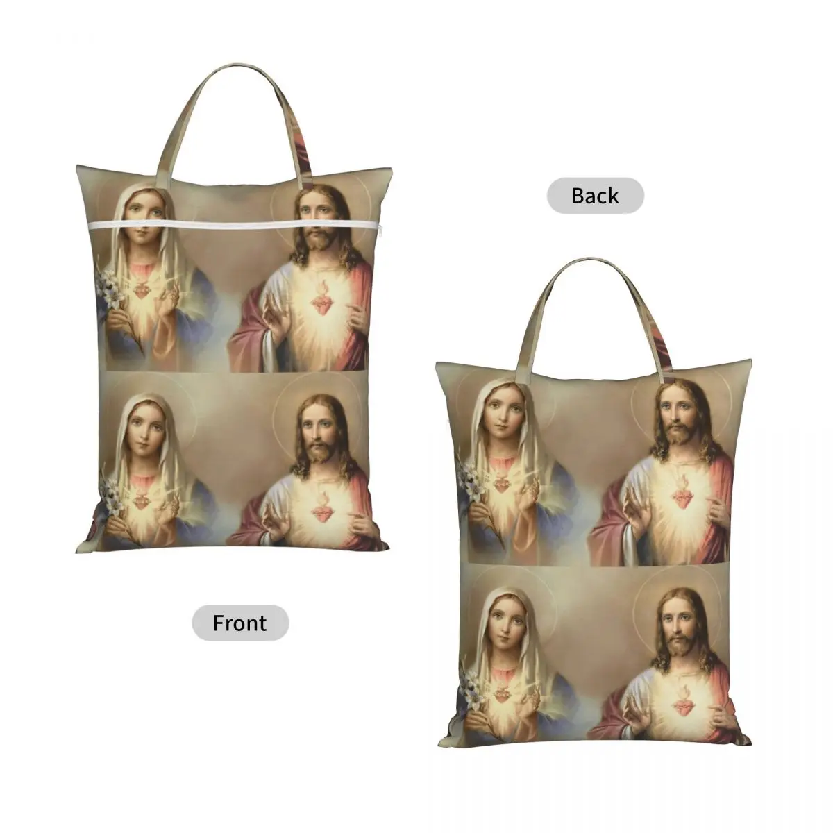 Sacred Heart Jesus Immaculate Mary Religious Poster Travel Laundry Bag Waterproof Reusable Dirty Clothes Pouch Washing Basket