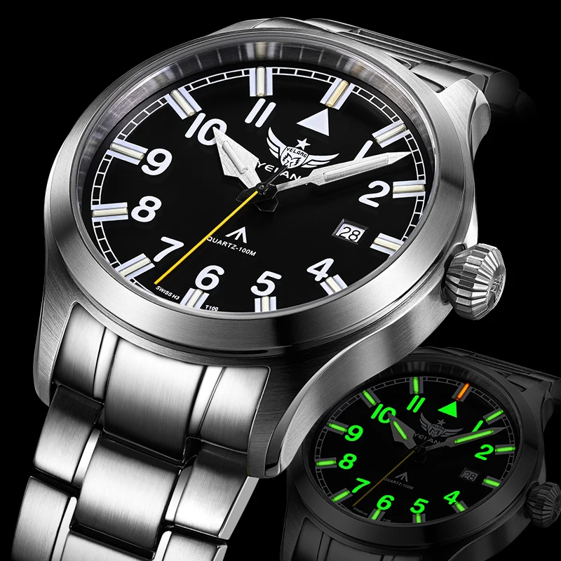 Yelang V1021SS Men watches 42MM quartz watch 100m Waterproof MenDiving Watch Wristwatch Clock