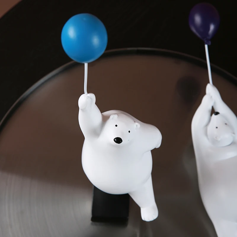 Creative Flying Bear Figurines Balloon Polar Bears Figure Home Wall Mount Decoration Resin Modern Gift for Boy/Man/Kids