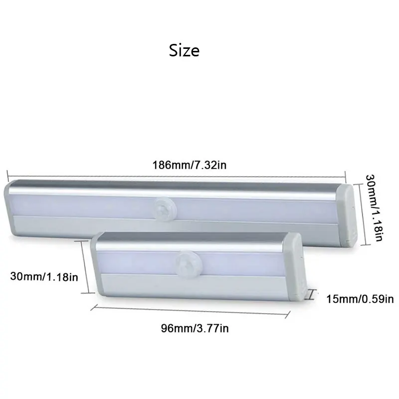 1pc sensor de movimento inteligente sob armário luz da noite lâmpada de parede escada barra da lâmpada para armário escada cozinha 2 cores 6/10leds