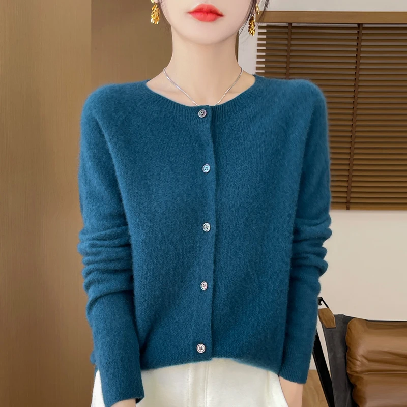 100% beautiful slave wool cardigan new cashmere sweater in autumn and winter women\'s O-neck cardigan warm fashion knit bottoming