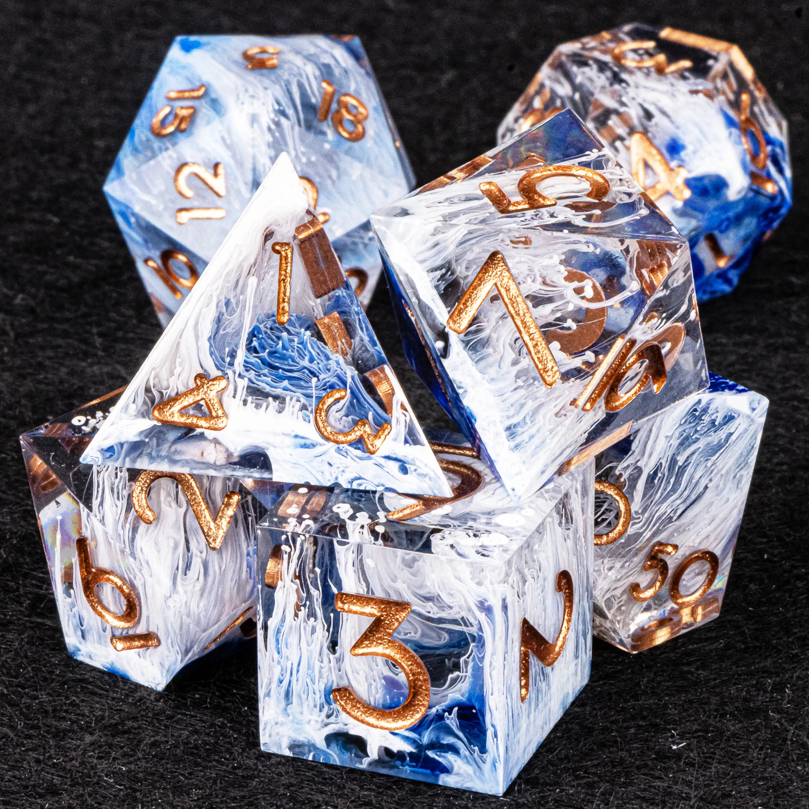 DnD Sharp Egde sea wave Resin Dice, polyhedral dice set, d and d dice, Dice Set