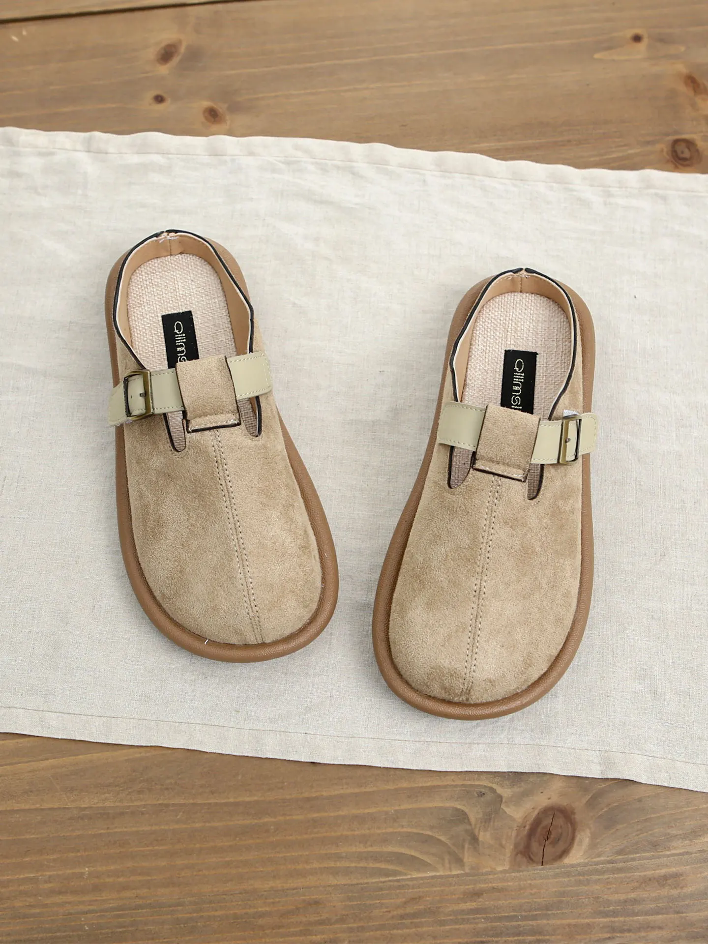 Summer Flat Head Cover Slippers Casual Slip-On Big Head Slimming Forest System Retro  Sandals Women's Slip-On Shoes