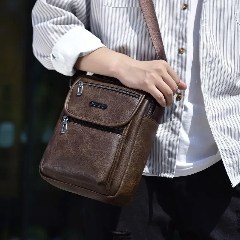 Business Cross body Shoulder Messenger Bag Handbag for Men Vintage Birefcase Retro Male PU Leather Tote Croosbody Top Handle bag