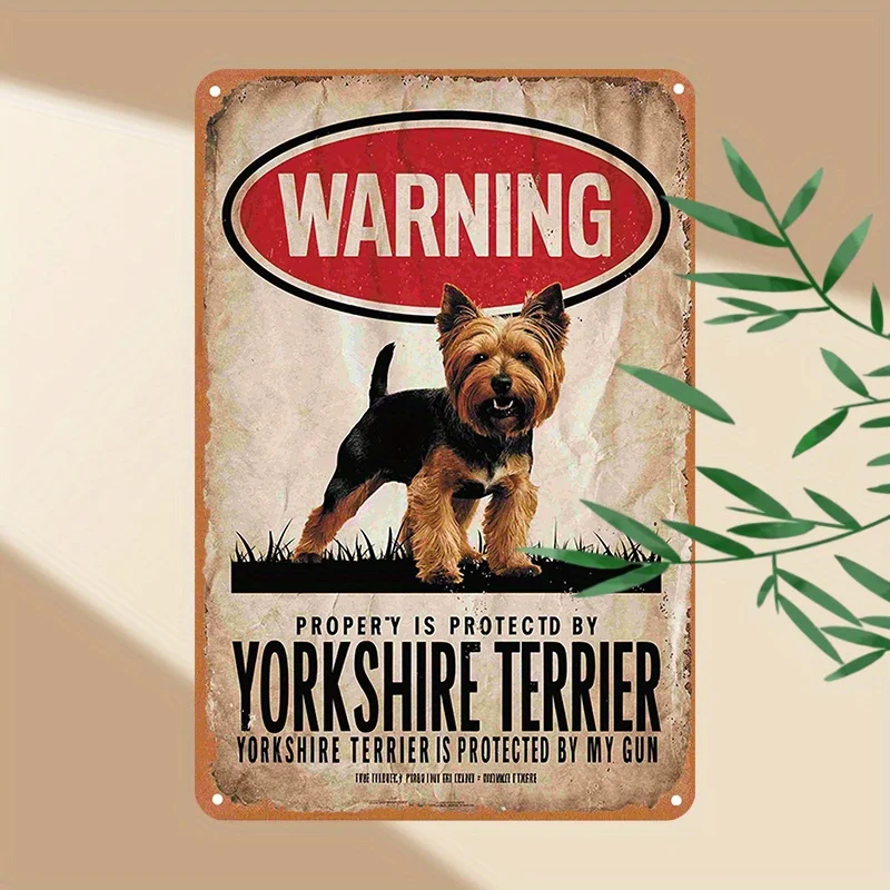 1pc Vintage Metal Tin Sign 30.48x20.32 cm - Yorkshire Terrier Guard Dog Warning Wall Art, Rustic Home Bar Cafe Garage Decor, No