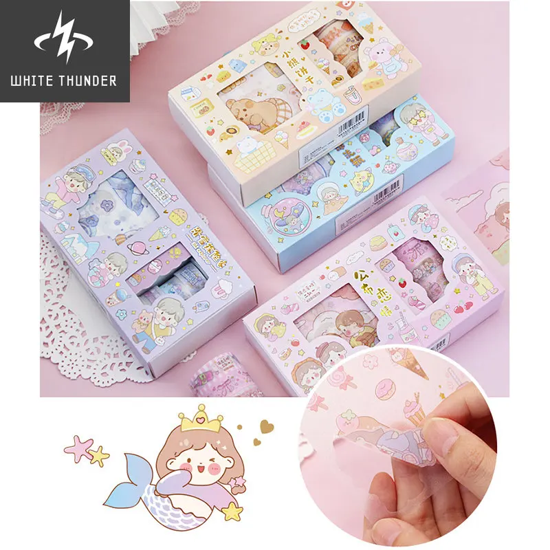 5Pcs 15mm*2m Kawaii Cartoon Washi Tape Kids Student Scrapbooking DIY Stickers School Stationery Decorative Girls Cute Tape