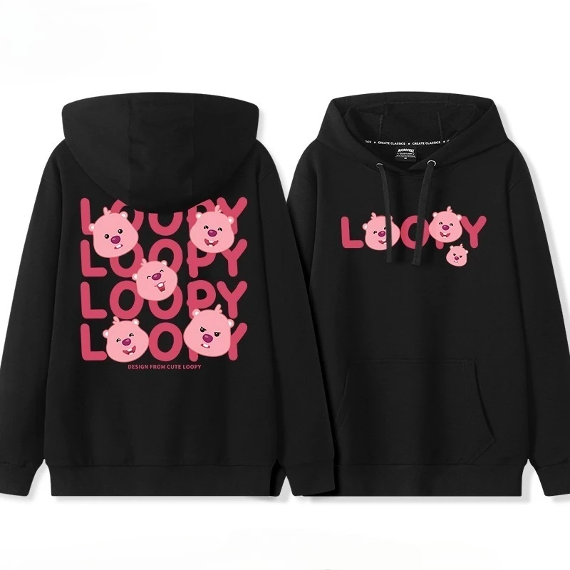 Miniso جديد الكورية نمط لطيف الكرتون Loopy الرموز التعبيرية طباعة مقنعين زوجين سترة فضفاضة كلية سترة الاتجاه مضحك الخريف والشتاء