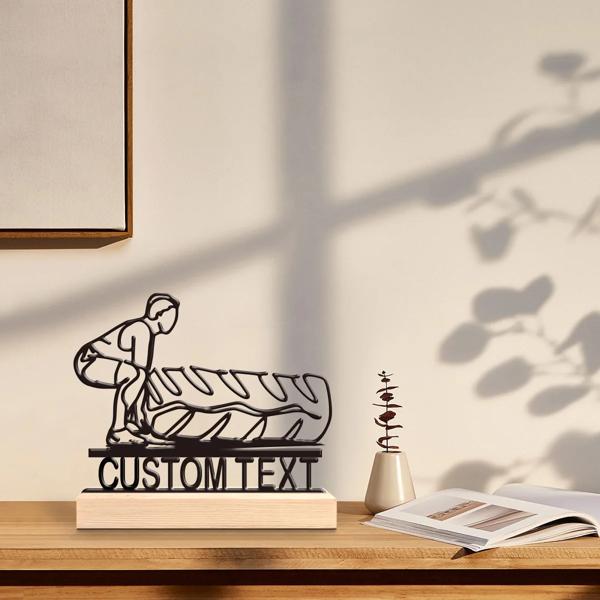 1pc Customizable Wrought Iron Desktop Decoration Custom Name Equipped with Wooden Base Room Decorations, Bar Counter Decorations