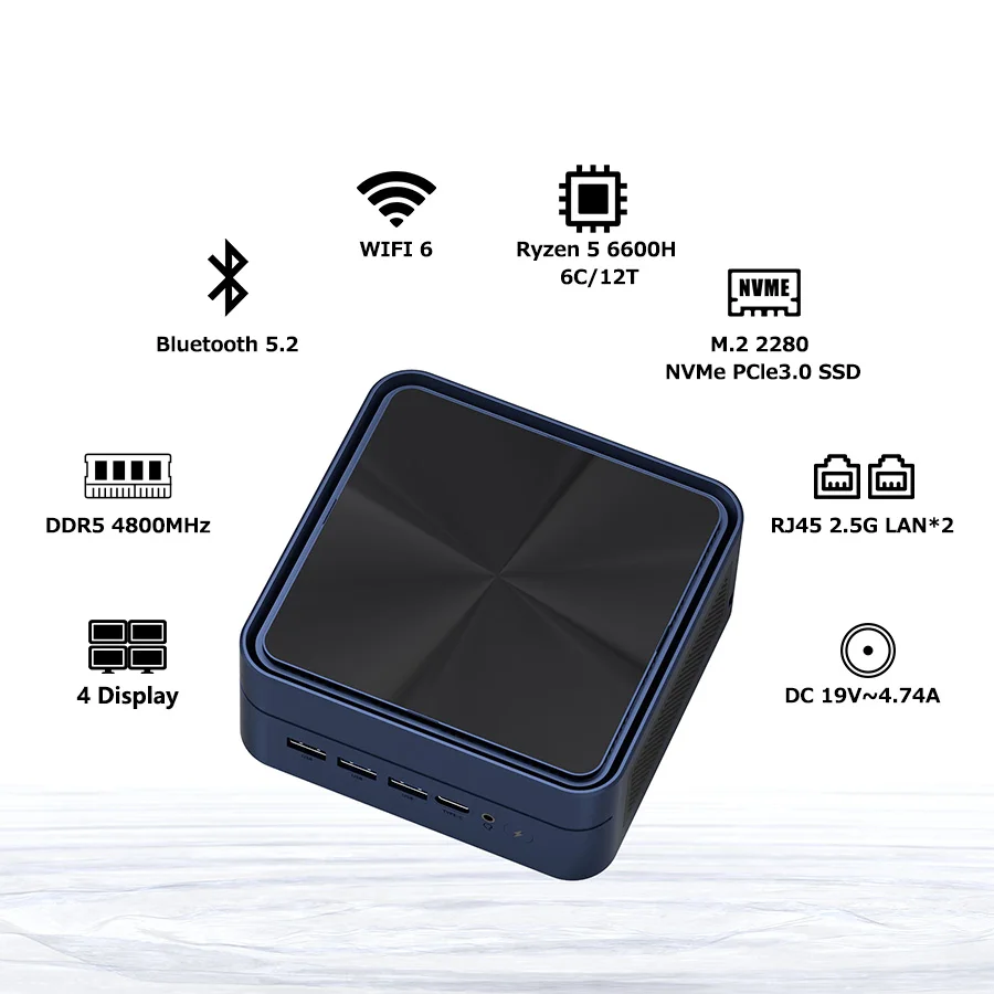 ZXIPC Mini PC Ryzen 7 5800H 6600H 7735HS 4500U DDR4 16GB 512GB Nvme SSD WIFI6 BT5.2 Desktop MINI PC Gamer Computer Vier Display