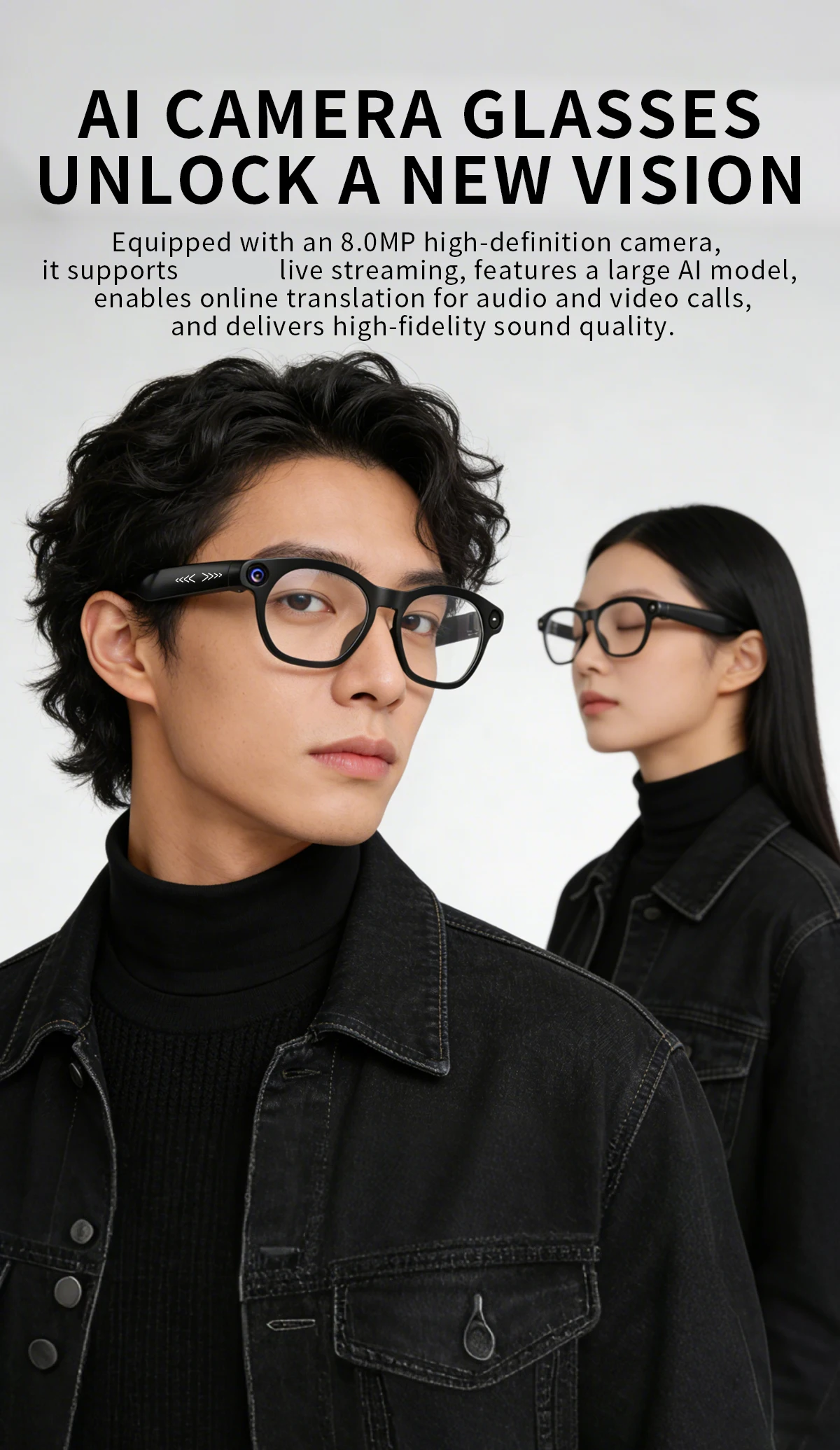 NEW CY03 Smart Glasses 800W HD Camera Intelligent AI Large Model Audio&Video Online Audio Call Translation Smart Touch Glasses