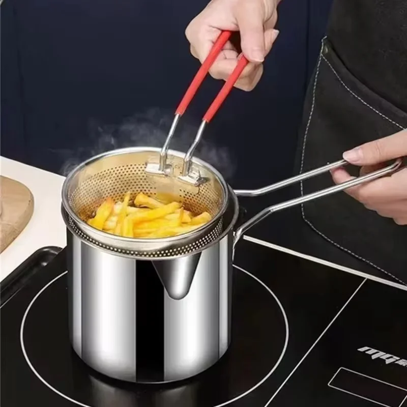 Home Kitchen Deep Fryer with Stainless Steel Build, Includes Oil Strainer and Fry Basket for Crispy Wings and Fries