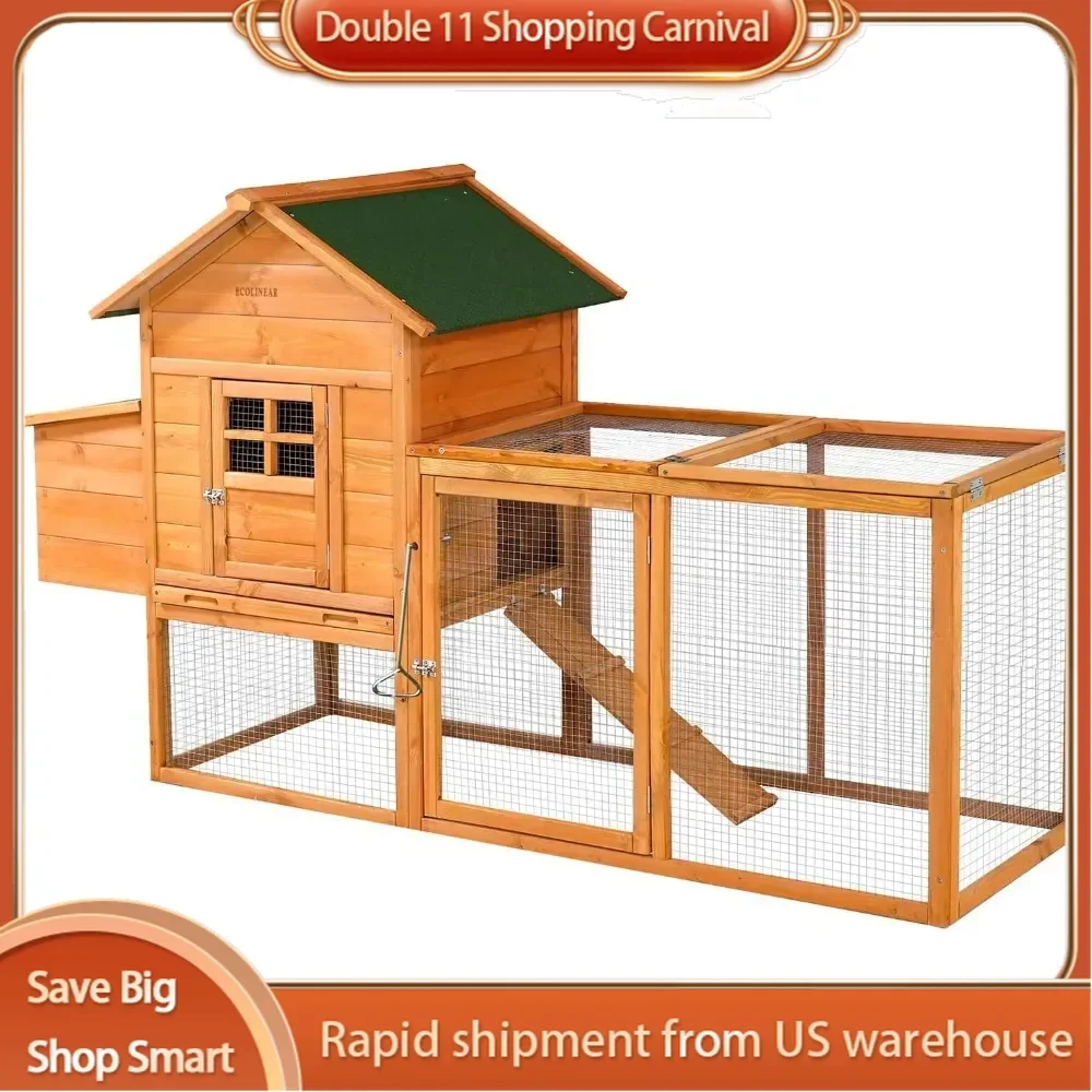 Large Chicken Coop, for 2-4 Chickens,Wooden Chicken House with Nesting Box,Removable Tray,PVC Cover,Waterproof Outdoor Hen House