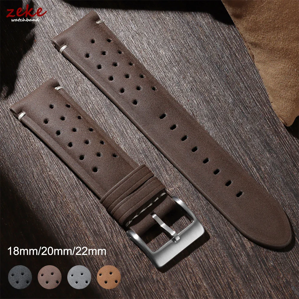 Breathable Porous Matte Leather Watch Band Quick Release 18mm 20mm 22mm Vintage Racing Leather Watch Straps for Seiko Wristband