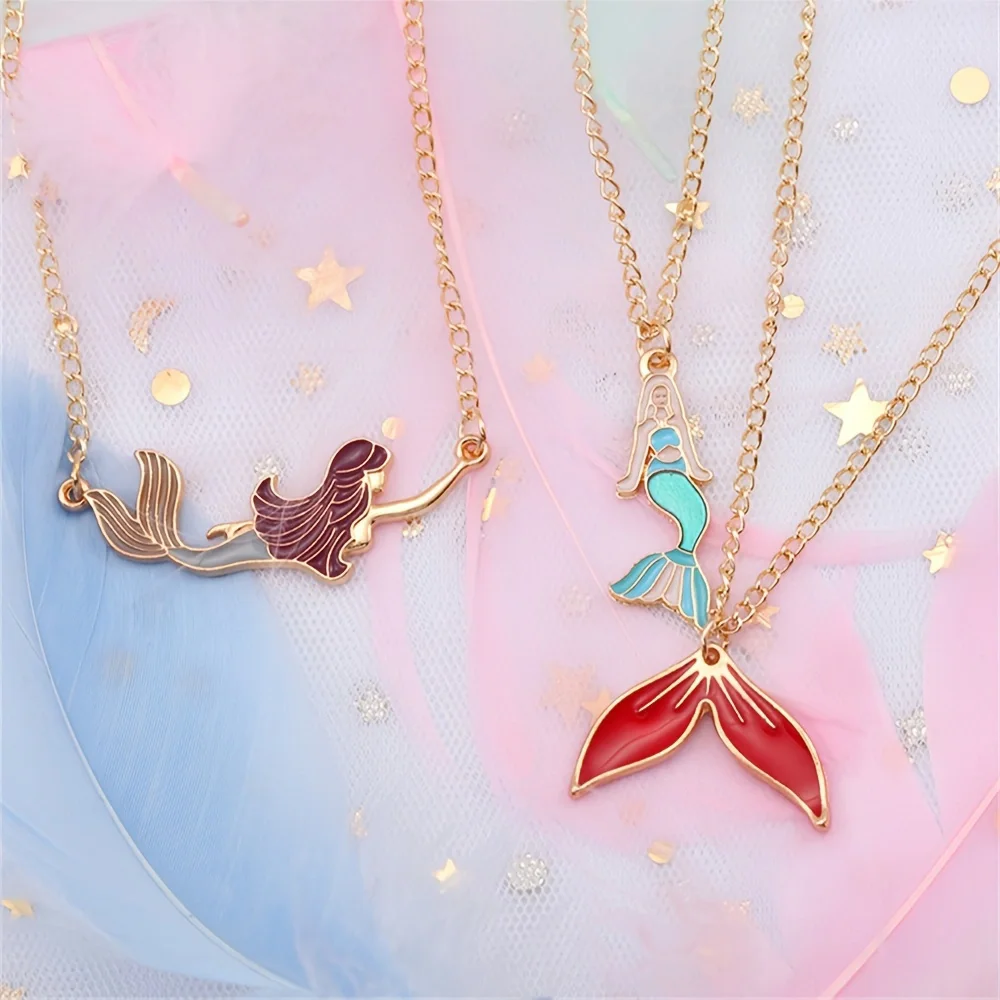 Cute Mermaid Princess Necklace for Girls Women Fashion Fish Tail Pendant Necklaces Jewelry Trendy Accessories Party Gift