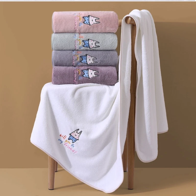 

Cartoon microfiber bath towel, soft, absorbent and skin-friendly, suitable for men and women, home travel, cute embroidered logo