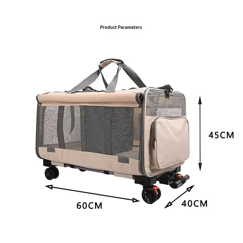 Foldable Pet Carrier Trolley with Two Compartments Large Capacity Portable Dog Cat Travel Bag for Outdoor Use Removable