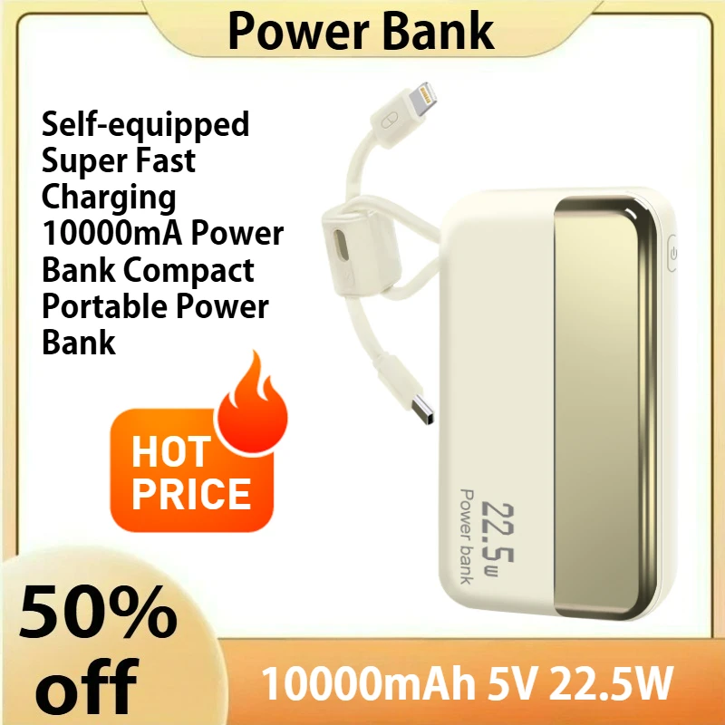 

For PD 22.5W Self-equipped Super Fast Charging 10000mA Power Bank Compact Portable Power Bank