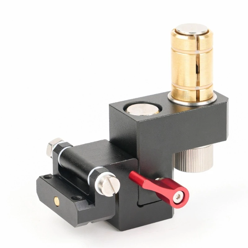  Metal Guide-Track Support Stops with Adjustable Vertical Posts and Hand-Operated Locking Controls for Woodworking Cutting Tasks