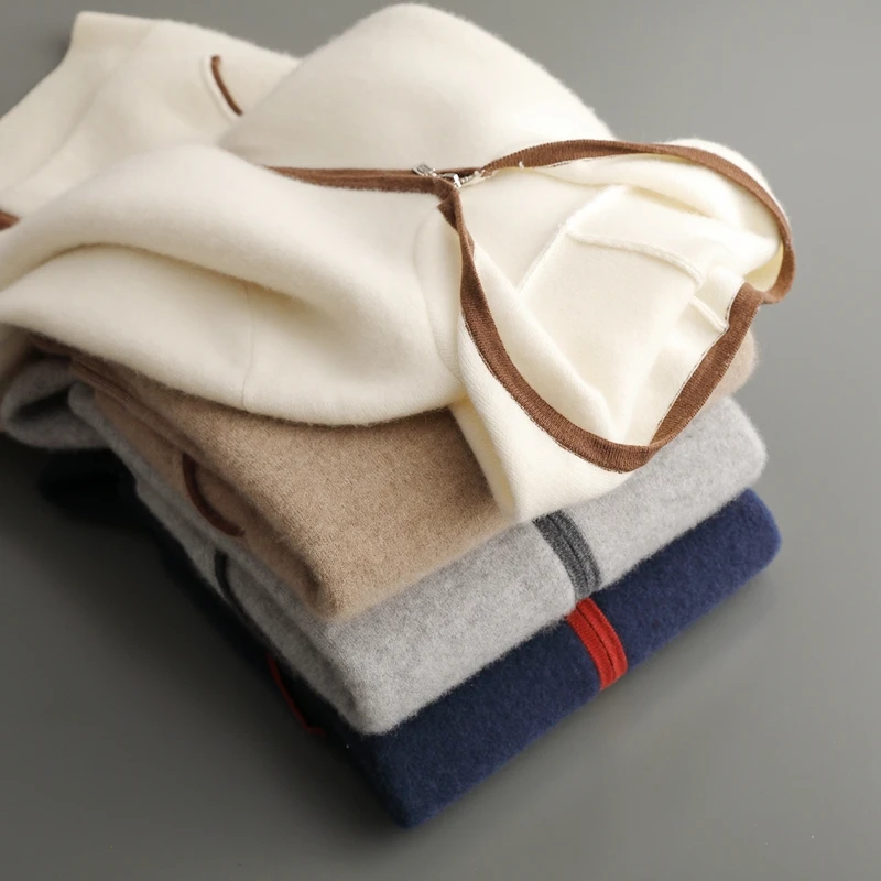 High Quality Men's 100% Cashmere Sweater Autumn Winter Thick Zippers Cardigan Casual Jacket Soft Warm Cashmere Knitwear Hoodie