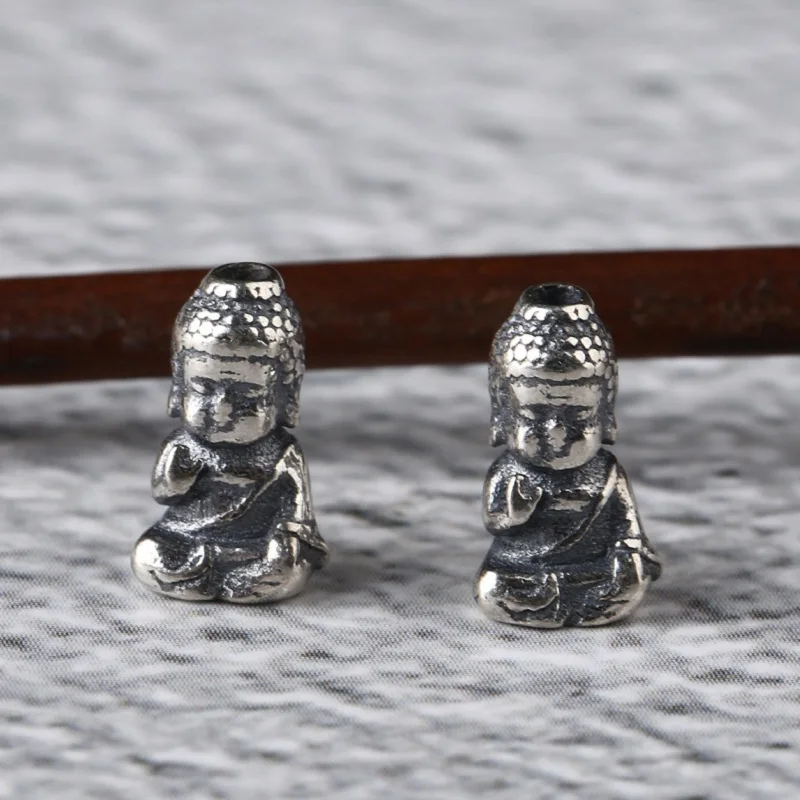 Real 100% 925 silver Little Buddha Statue beads sterling silver Buddha Beads jewelry findings Good Luck