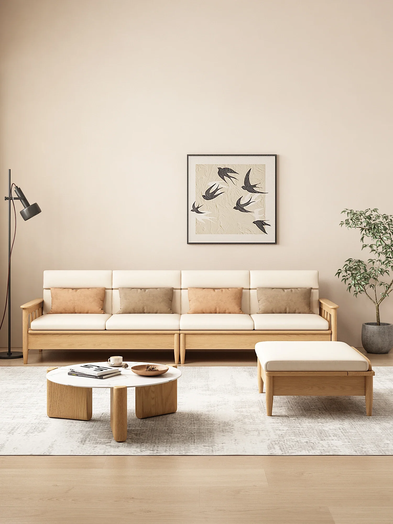 Japanese-Style Solid Wood Storage Large and Small Apartment Type Living Room Cream Style Multifunctional Storage Sofa