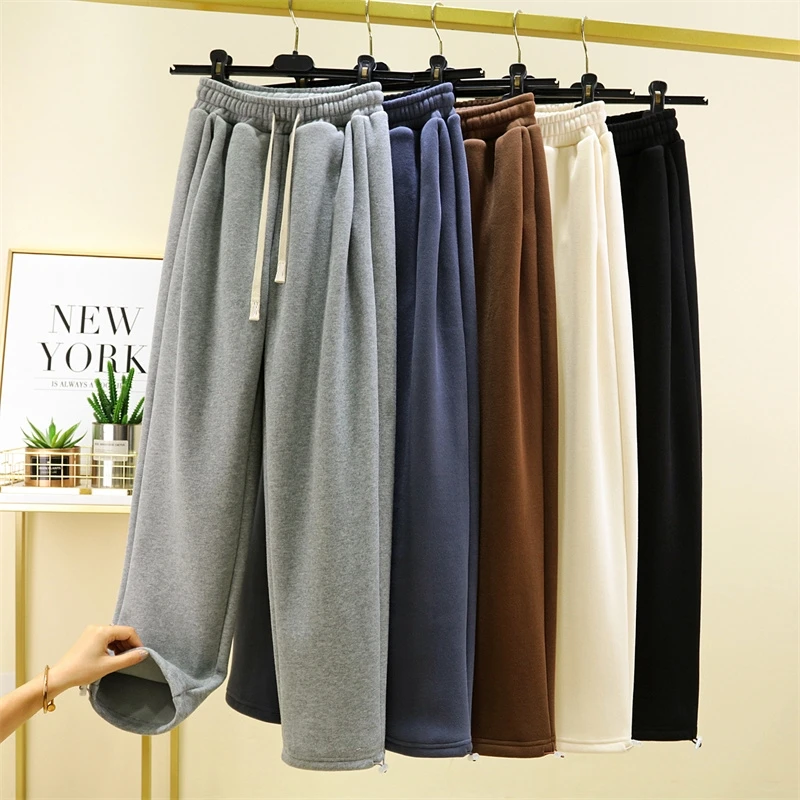 

Женские повседневные брюки с высокой талией, утепленные, широкие, прямого кроя, осенне-зимние, теплые, универсальные, длинные брюки для похудения