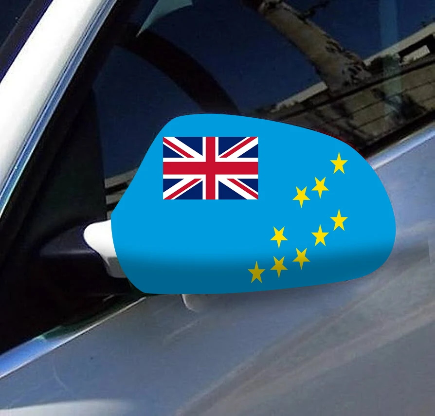 Directly Delivery 2 Pcs Free Size Four-way stretch fabric Tuvalu Flags Car Mirror Cover