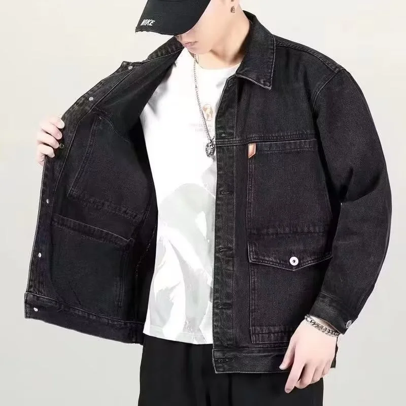 Men's Fashion Ripped Loose Denim Jacket Casual Mens Jeans Jacket Outwear Pocket Design Cowboy Coats