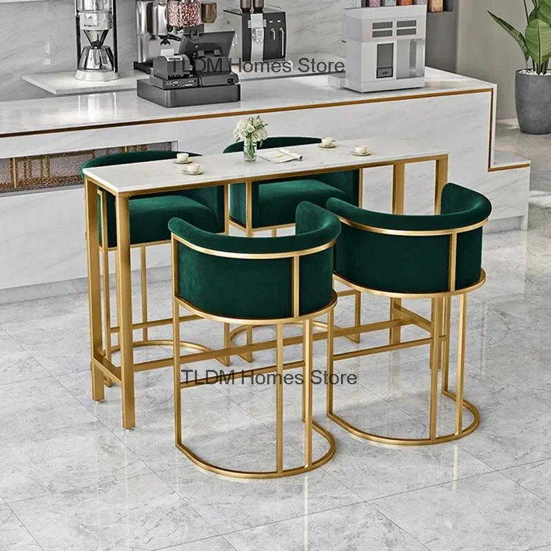 Italian Wrought Iron Bar Chairs Household Restaurant Bar Stools Light Luxury Leisure Front Desk Cafe Back High Stool for Kitchen