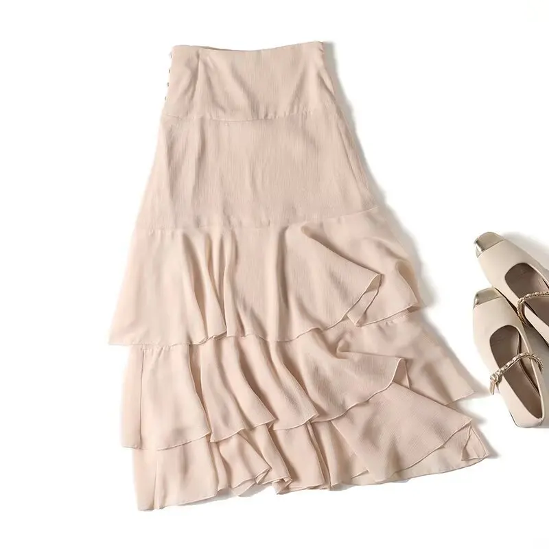 

Autumn women's clothing design, niche high waisted A-line skirt, ruffled half length skirt, princess skirt