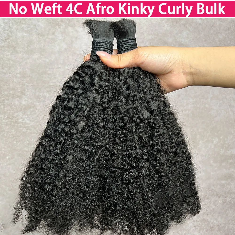 

Raw Afro Kinky Curly Bulk Human Hair Extensions Not Weft Virgin Braiding Hair For Boho Braids Afro Kinky Curly Hair
