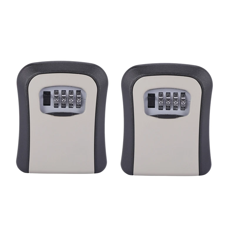 

2X Key Lock Box Wall Mounted Aluminum Alloy Key Safe Box Weatherproof 4 Digit Combination Key Storage